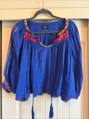 VICI Royal Blue Embroidered Boho Peasant Tunic